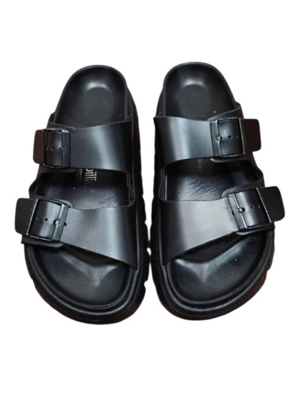 Papillio Birkenstock Arizona Exquisite Leather Chunky Platform Sandals Black L 9 - Picture 3 of 16